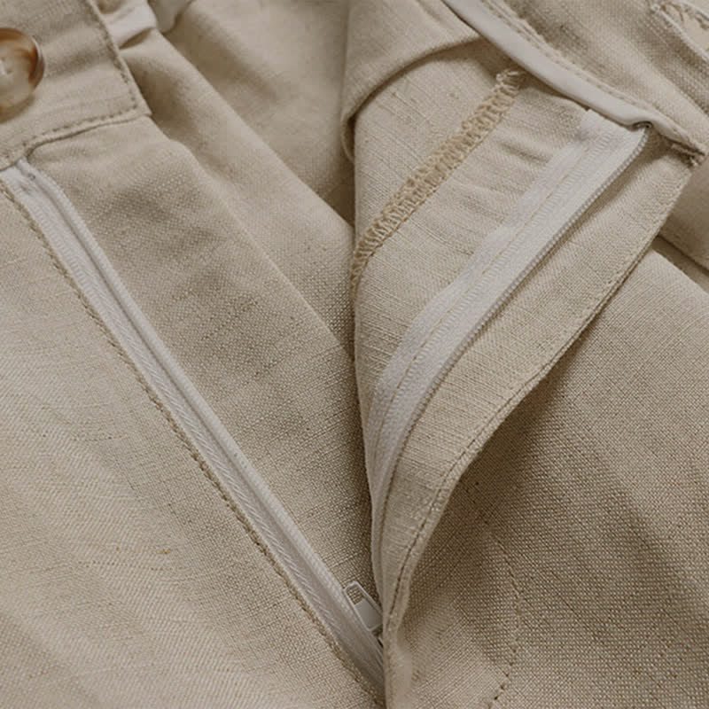 Pantalon d'été pour homme en coton et lin, à jambes larges, avec poches et fermeture éclair, taille élastique et motif Buddha Stones - image 3