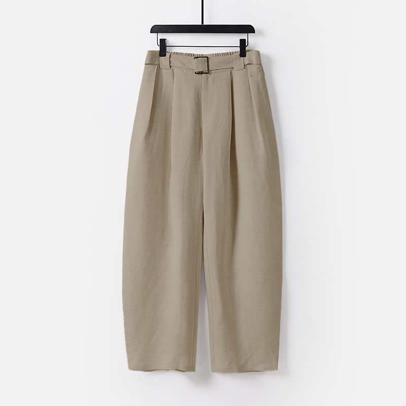 Pantalon d'été pour homme en coton et lin, à jambes larges, avec poches et fermeture éclair, taille élastique et motif Buddha Stones - Tanné - US/UK/AU56，EU66 (9XL) - image 0