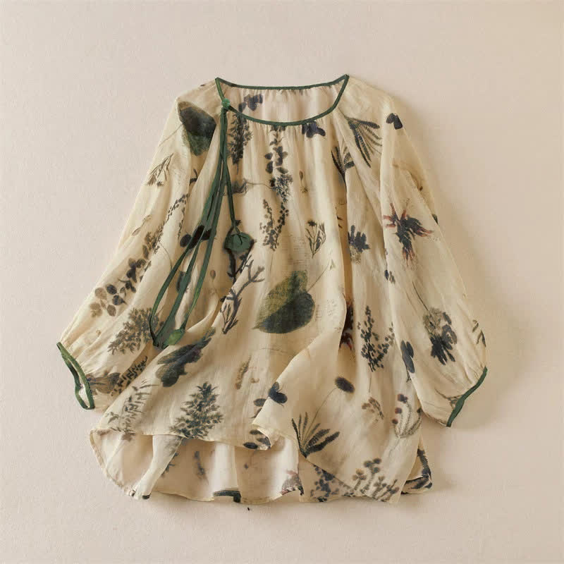 Buddha Stones Chemises à manches longues fleuries à cordon de serrage style bohème printemps-été pour femmes - Amandes blanchies - US12, UK/AU16, EU44 (2XL) - image 0