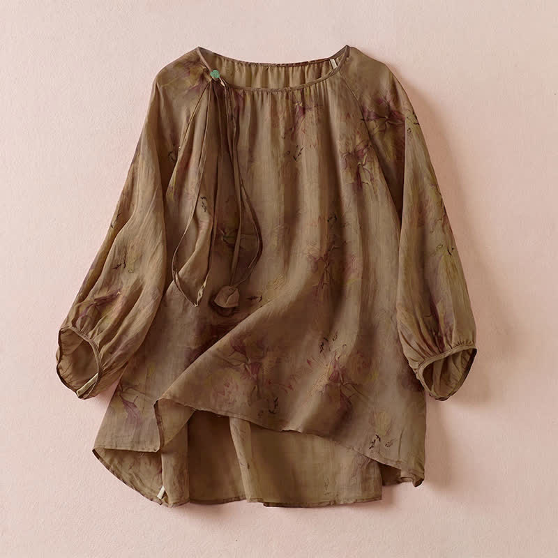 Buddha Stones Chemises à manches longues fleuries à cordon de serrage style bohème printemps-été pour femmes - Pérou - US12, UK/AU16, EU44 (2XL) - image 13