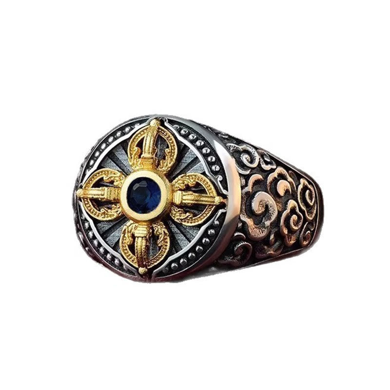 Bague d'équilibre réglable en cuivre avec motif de croix tibétaine Vajra et nuages ​​de bon Buddha Stones - image 5