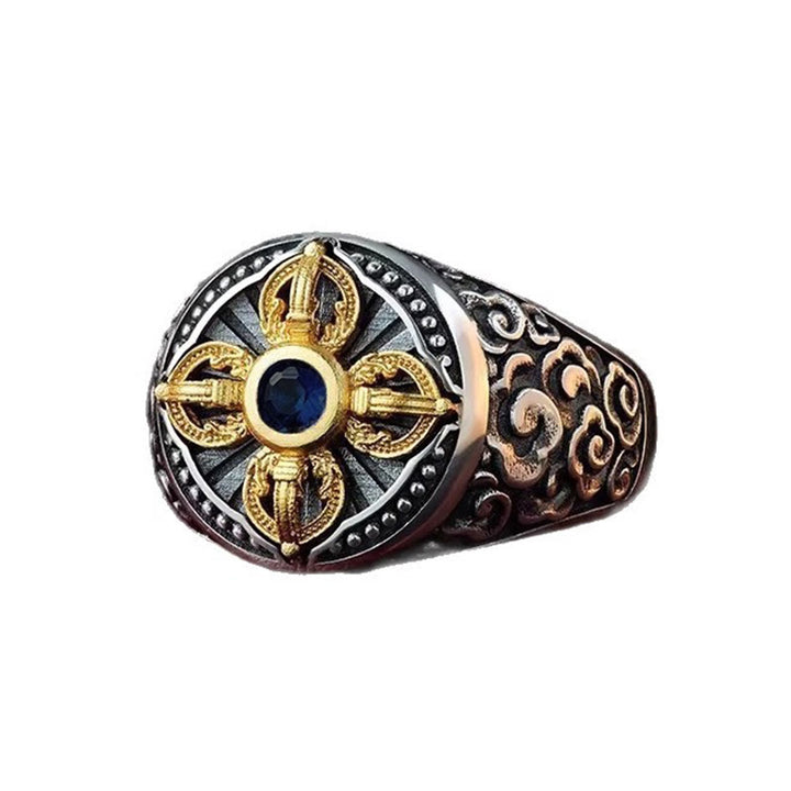 Bague d'équilibre réglable en cuivre avec motif de croix tibétaine Vajra et nuages ​​de bon Buddha Stones - image 5