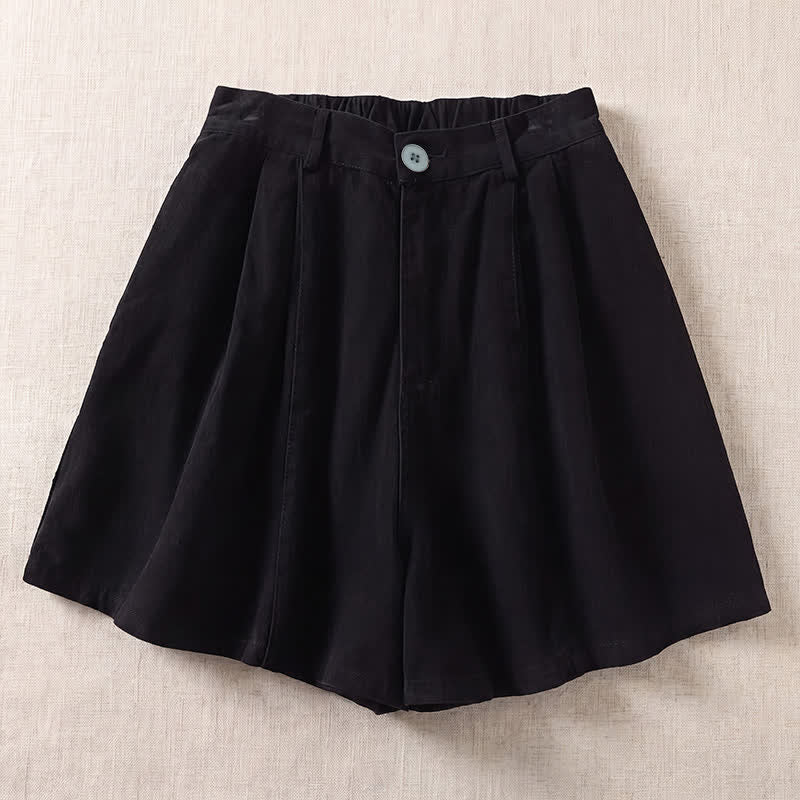 Buddha Stones Short d'été minimaliste et décontracté pour femme, à boutons, uni, avec poches - Noir - US8-10, UK/AU12-14, EU40-42 (2XL) - image 1