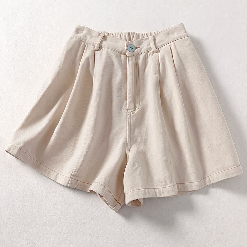 Buddha Stones Short d'été minimaliste et décontracté pour femme, à boutons, uni, avec poches - Lin - US8-10, UK/AU12-14, EU40-42 (2XL) - image 0