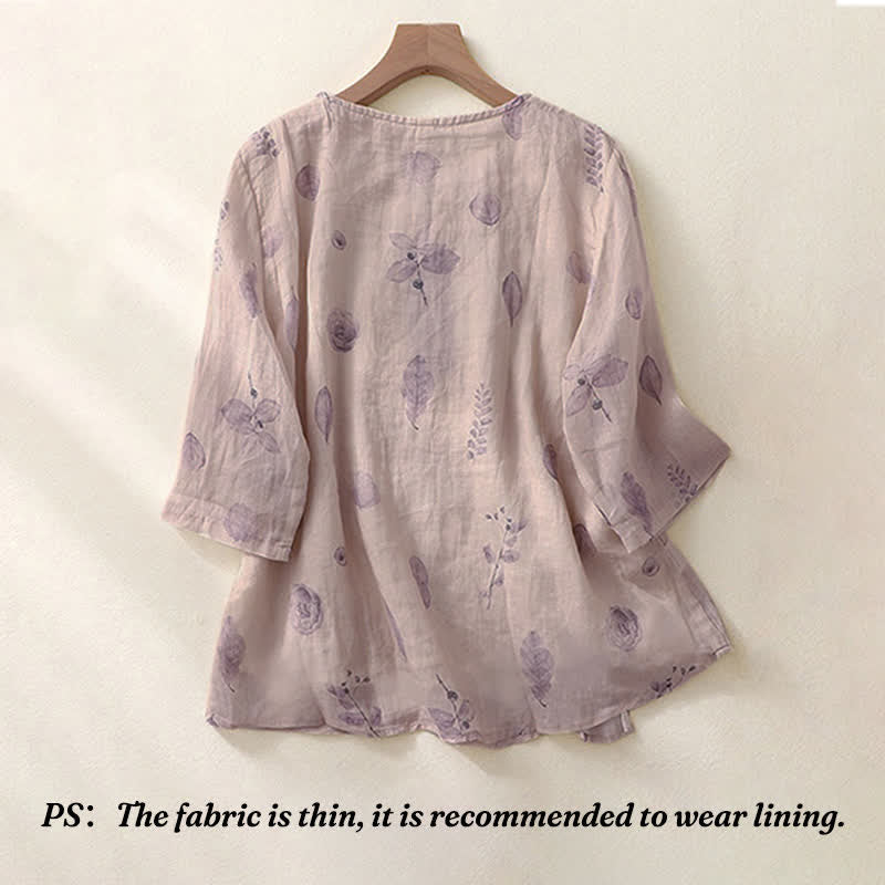 Chemise à manches trois-quarts pour femme avec motif de broderie de Buddha Stones - image 1