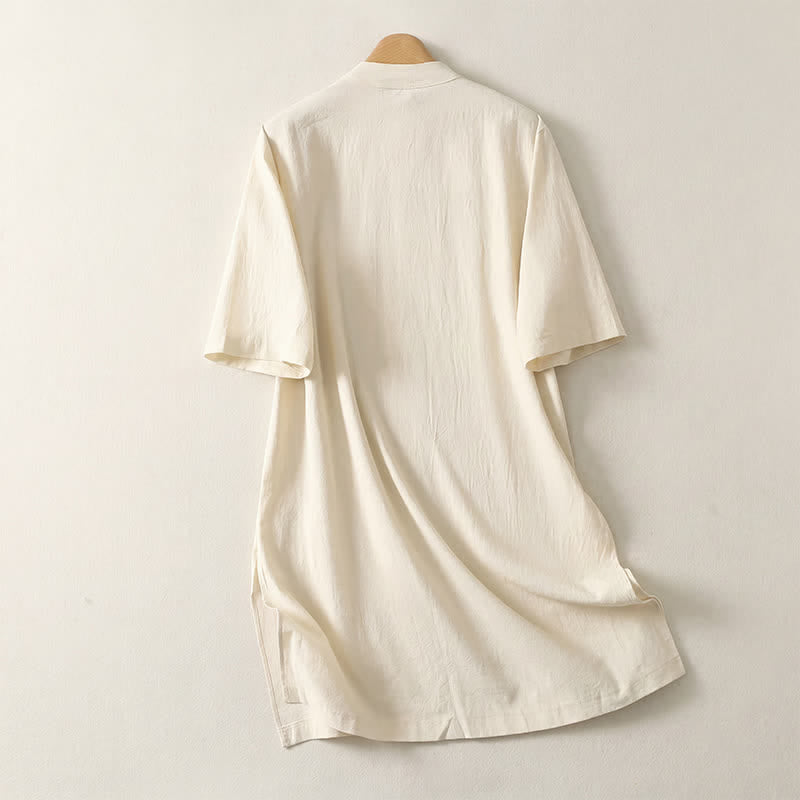 Buddha Stones Robes d'été décontractées pour femmes, style Tang, col mandarin, manches courtes, unies - image 1