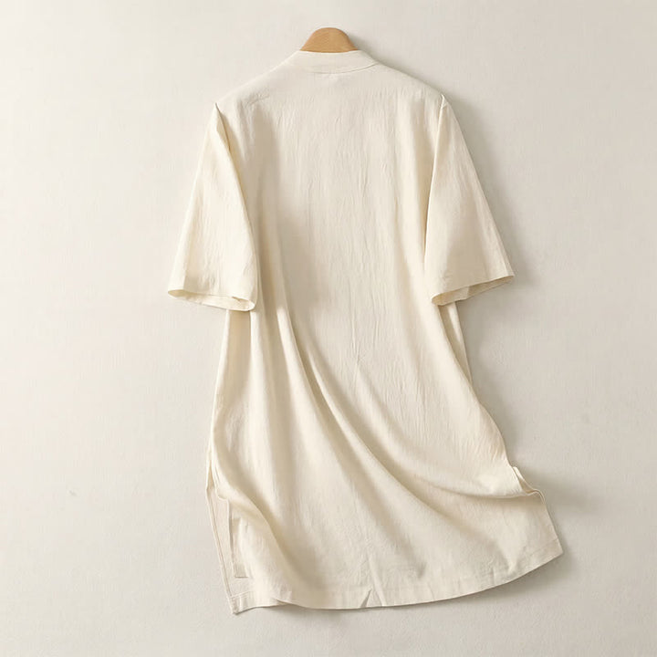 Buddha Stones Robes d'été décontractées pour femmes, style Tang, col mandarin, manches courtes, unies - image 1