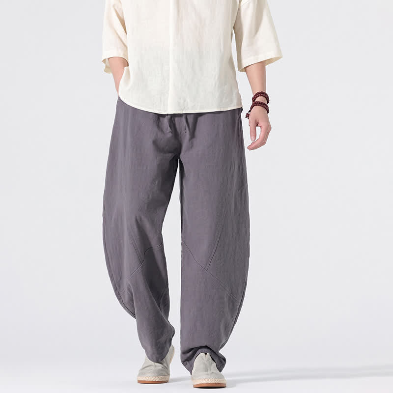 Buddha Stones Pantalon long en lin uni, coupe droite, style minimaliste, avec cordon de serrage et poches, idéal pour le printemps et l'été. - image 1