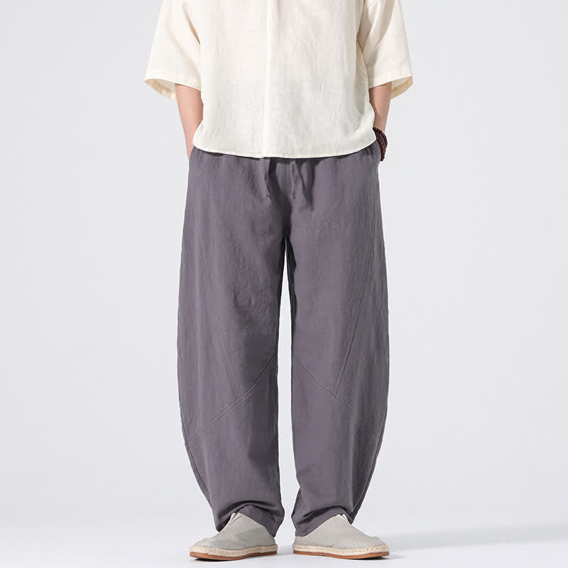 Buddha Stones Pantalon long en lin uni, coupe droite, style minimaliste, avec cordon de serrage et poches, idéal pour le printemps et l'été. - Gris ardoise - US/UK/AU46，EU56 (5XL) - image 0