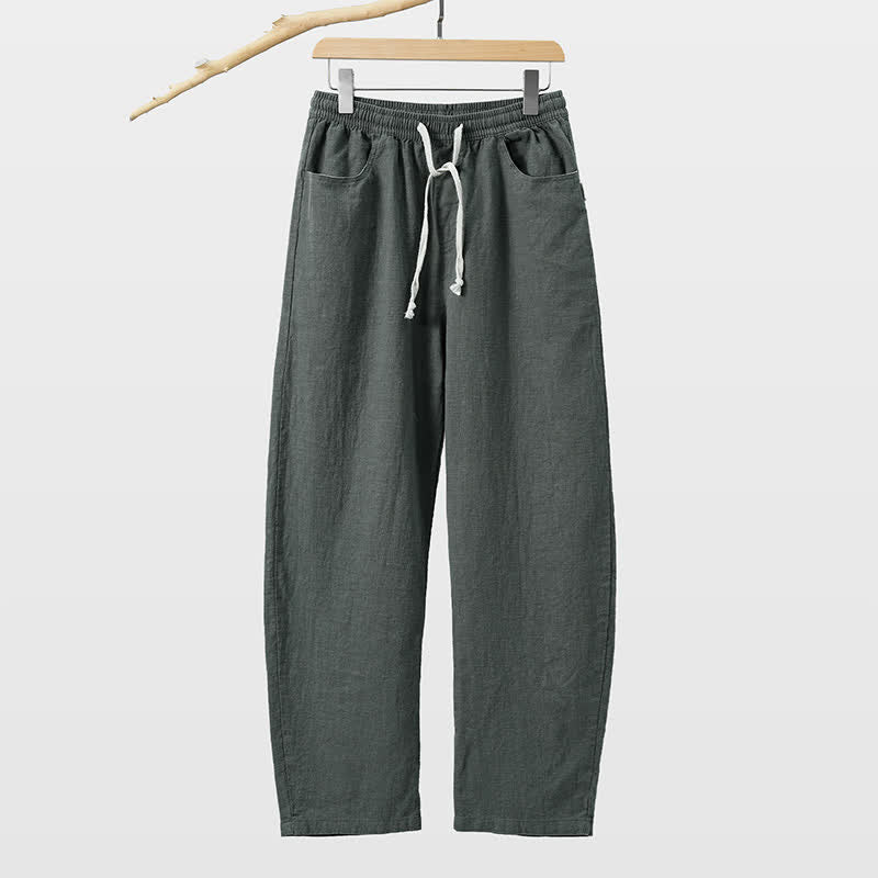 Buddha Stones Pantalon homme décontracté printemps-été à cordon de serrage, coupe droite, avec poches - Gris ardoise - US/UK/AU46，EU56 (5XL) - image 10