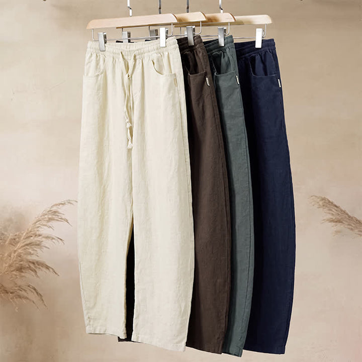 Buddha Stones Pantalon homme décontracté printemps-été à cordon de serrage, coupe droite, avec poches - image 14