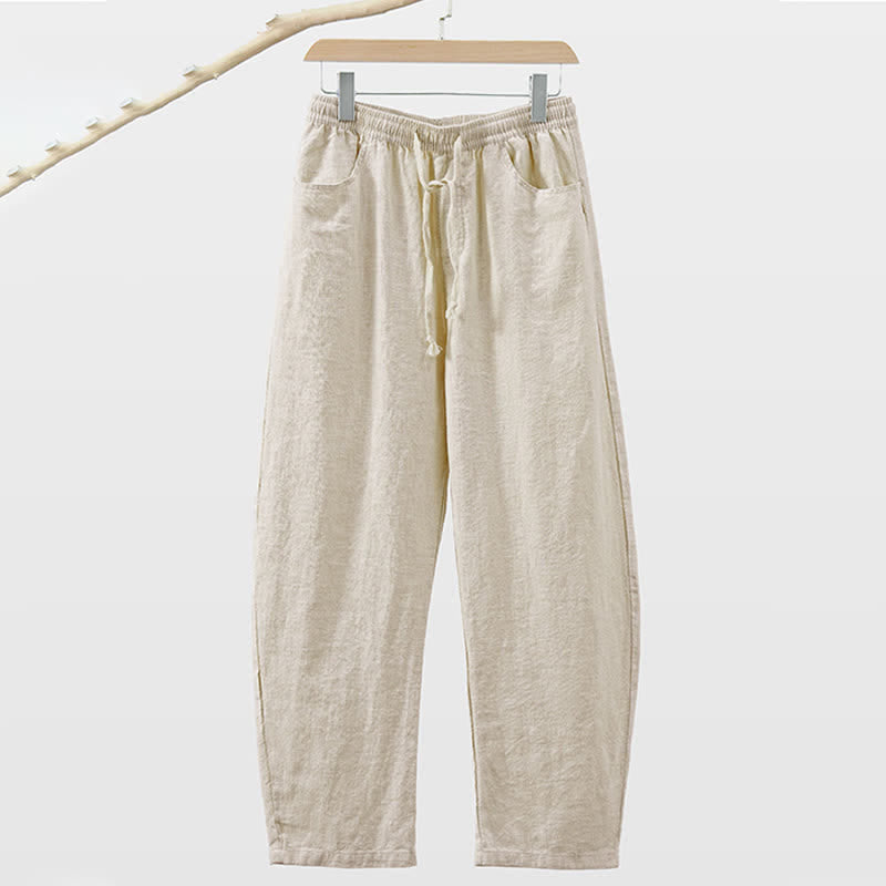 Buddha Stones Pantalon homme décontracté printemps-été à cordon de serrage, coupe droite, avec poches - Blanc antique - US/UK/AU46，EU56 (5XL) - image 0