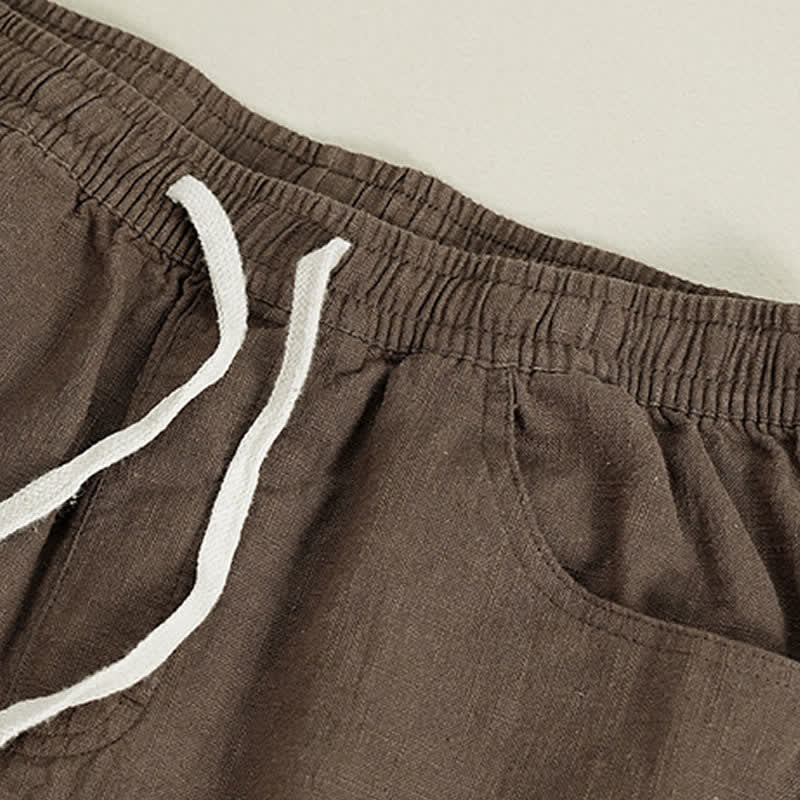 Buddha Stones Pantalon homme décontracté printemps-été à cordon de serrage, coupe droite, avec poches - image 5