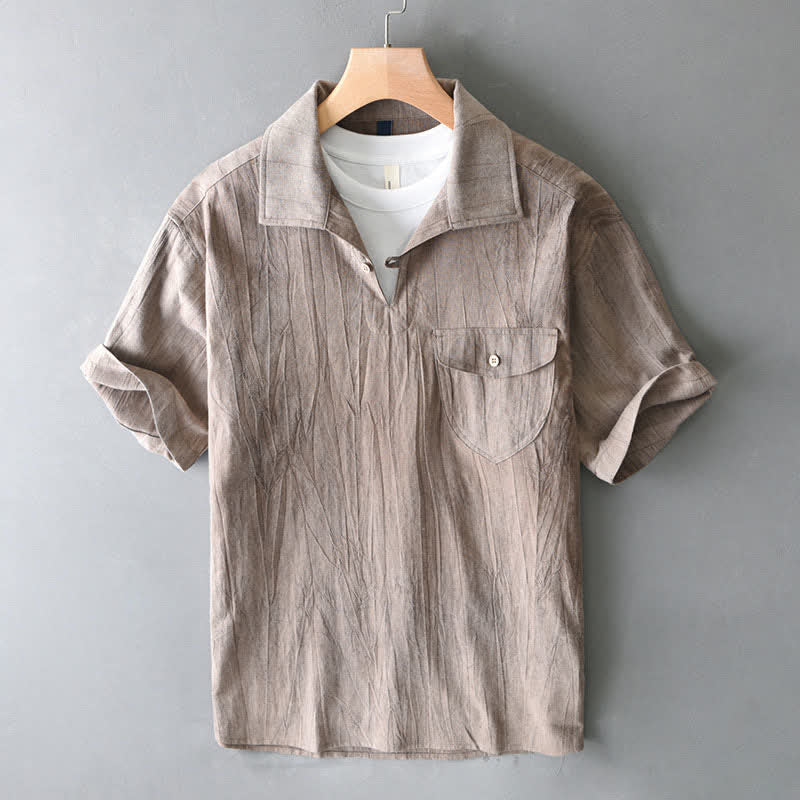Buddha Stones Chemises d'été décontractées pour hommes, manches courtes, unies et délavées, avec poche - Tanné - US/UK/AU44，EU54 (4XL) - image 9