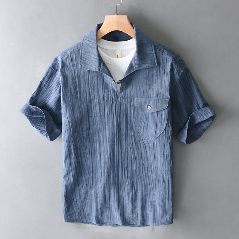 Buddha Stones Chemises d'été décontractées pour hommes, manches courtes, unies et délavées, avec poche - SteelBlue - US/UK/AU44，EU54 (4XL) - image 0