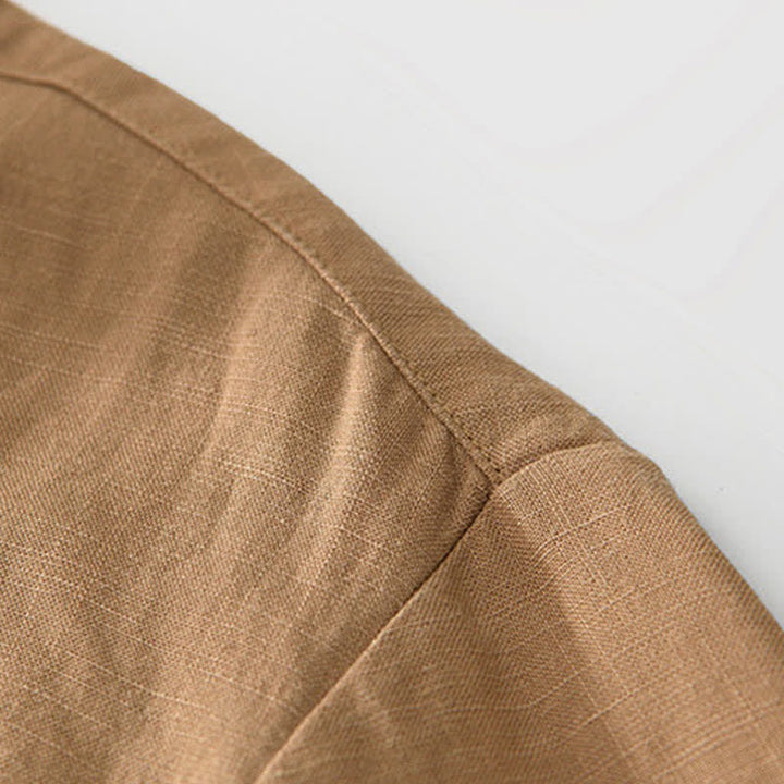 Buddha Stones Chemises d'été minimalistes décontractées à col zippé et manches courtes pour hommes - image 11