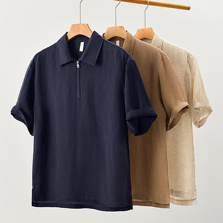 Buddha Stones Chemises d'été minimalistes décontractées à col zippé et manches courtes pour hommes - image 23