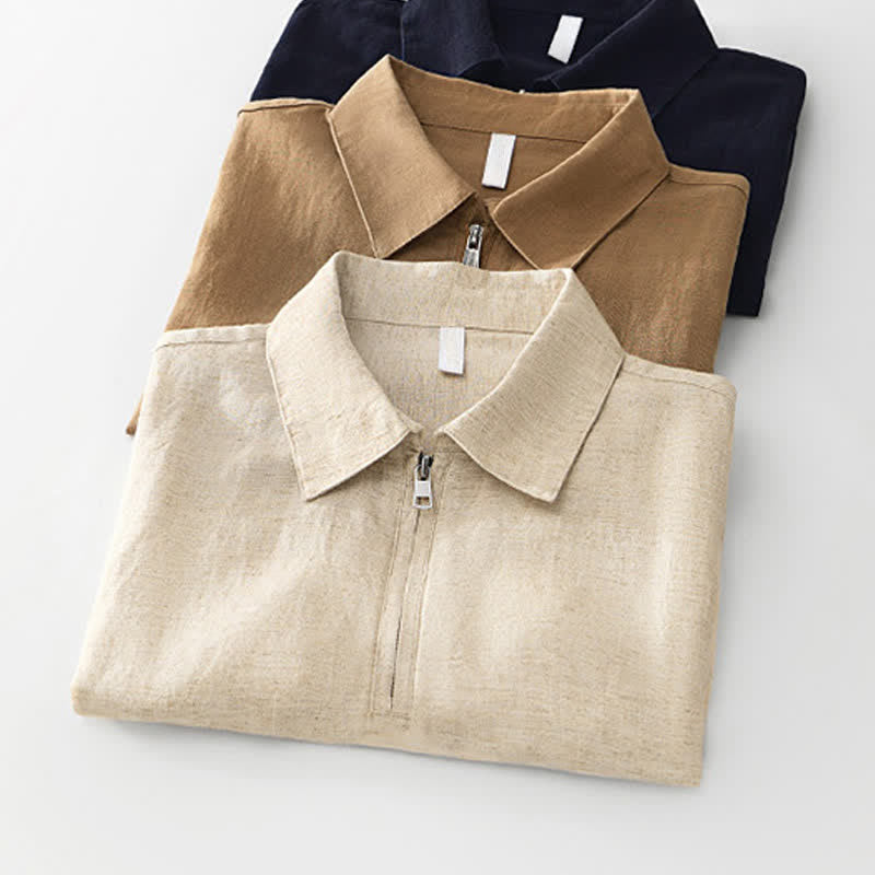 Buddha Stones Chemises d'été minimalistes décontractées à col zippé et manches courtes pour hommes - image 22