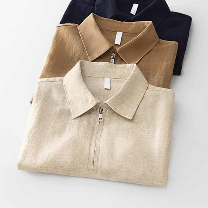 Buddha Stones Chemises d'été minimalistes décontractées à col zippé et manches courtes pour hommes - image 22