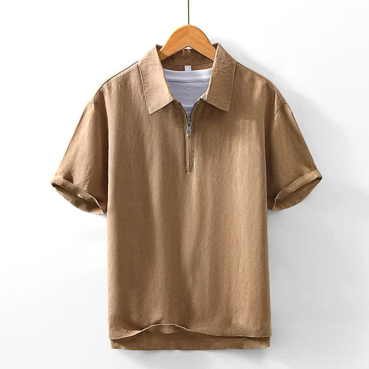 Buddha Stones Chemises d'été minimalistes décontractées à col zippé et manches courtes pour hommes - Terre de sienne - US/UK/AU42，EU52 (3XL) - image 8