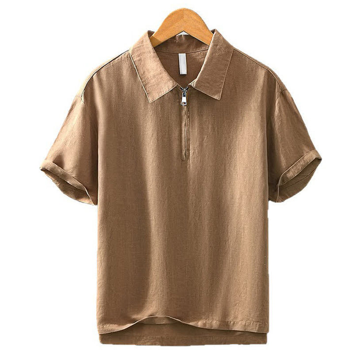 Buddha Stones Chemises d'été minimalistes décontractées à col zippé et manches courtes pour hommes - image 9