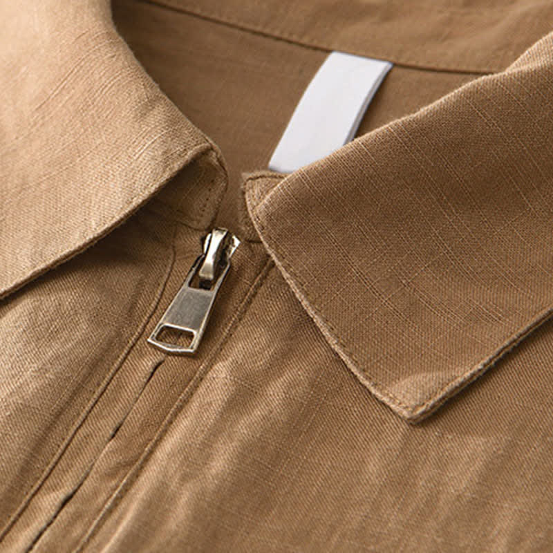 Buddha Stones Chemises d'été minimalistes décontractées à col zippé et manches courtes pour hommes - image 10