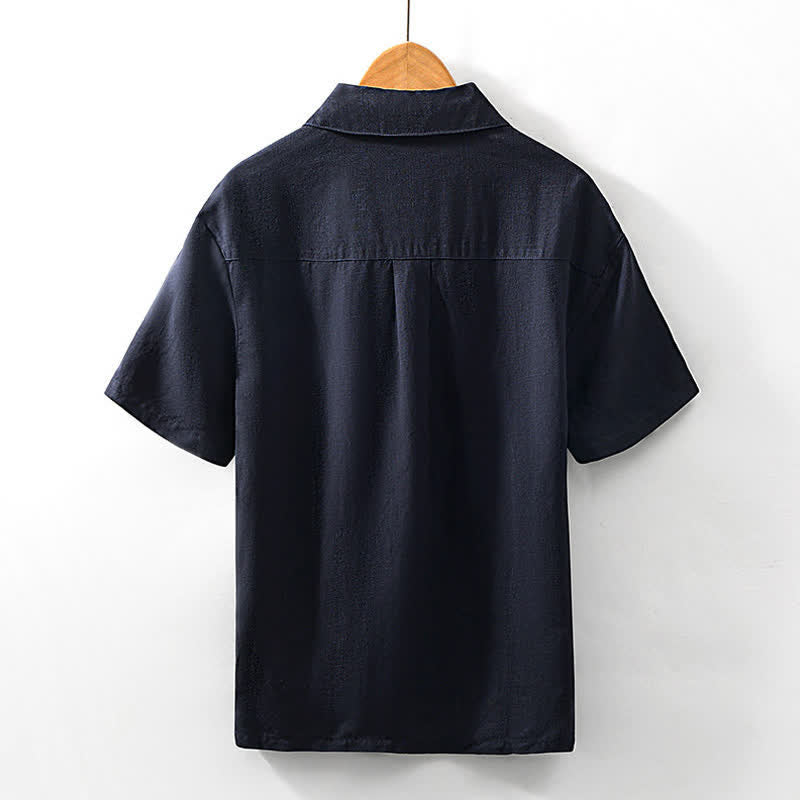 Buddha Stones Chemises d'été minimalistes décontractées à col zippé et manches courtes pour hommes - image 16