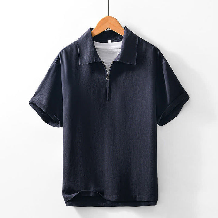 Buddha Stones Chemises d'été minimalistes décontractées à col zippé et manches courtes pour hommes - Gris ardoise foncé - US/UK/AU42，EU52 (3XL) - image 15