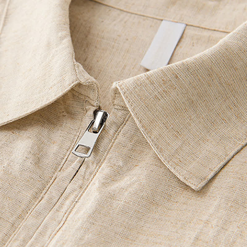 Buddha Stones Chemises d'été minimalistes décontractées à col zippé et manches courtes pour hommes - image 1