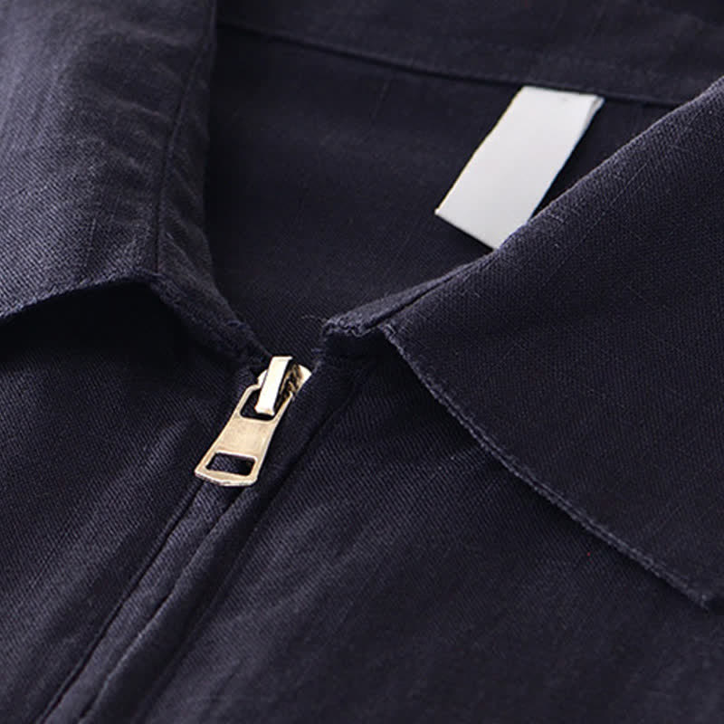 Buddha Stones Chemises d'été minimalistes décontractées à col zippé et manches courtes pour hommes - image 17