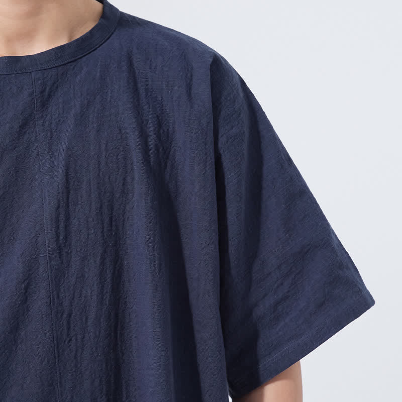 Buddha Stones Chemises à manches courtes pour hommes, style Tang minimaliste, en coton uni, style été, avec boutons grenouille - image 15