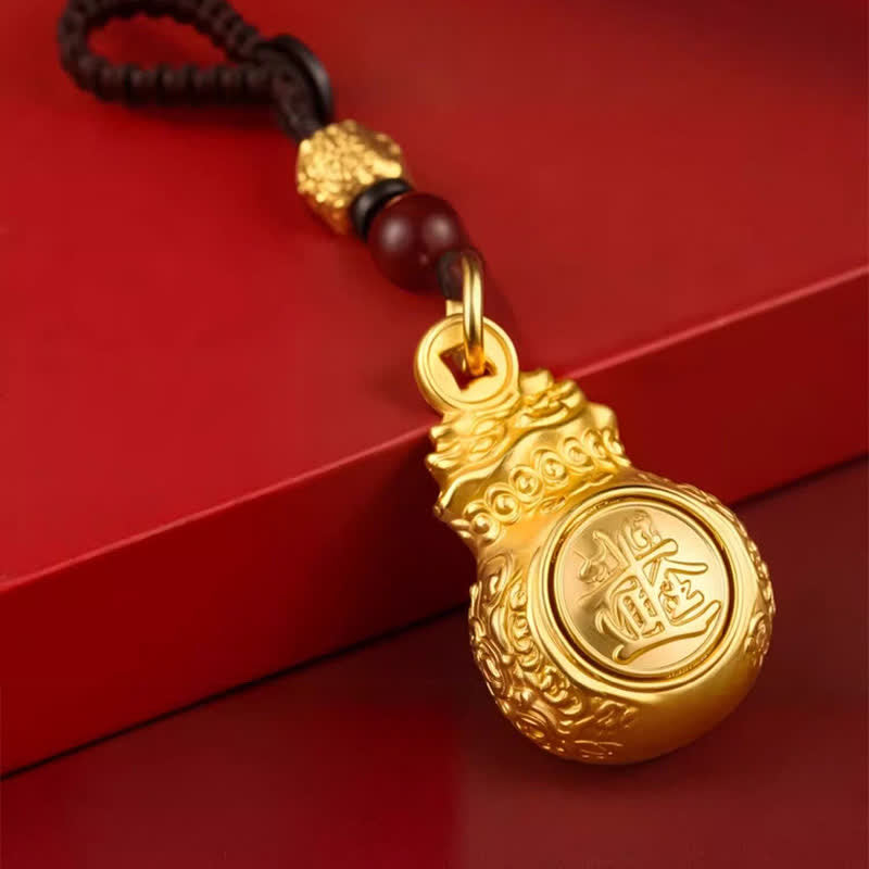 Buddha Stones Porte-clés « Faites fortune chaque jour » en cuivre doré, avec pièces de monnaie et symboles du zodiaque chinois - image 1