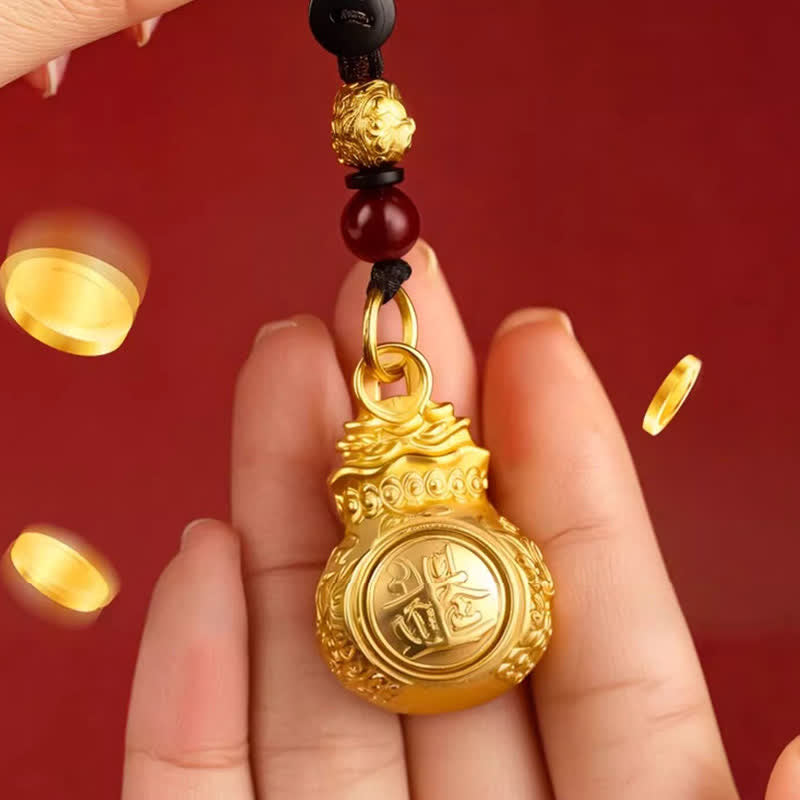 Buddha Stones Porte-clés « Faites fortune chaque jour » en cuivre doré, avec pièces de monnaie et symboles du zodiaque chinois - image 3