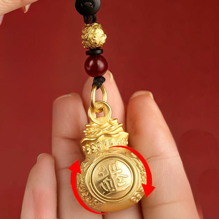 Buddha Stones Porte-clés « Faites fortune chaque jour » en cuivre doré, avec pièces de monnaie et symboles du zodiaque chinois - image 4