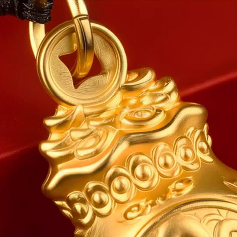 Buddha Stones Porte-clés « Faites fortune chaque jour » en cuivre doré, avec pièces de monnaie et symboles du zodiaque chinois - image 15