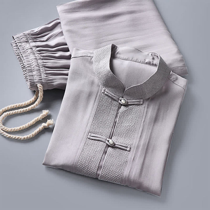 Buddha Stones Ensemble chemise et pantalon à manches longues, style Tang, col mandarin, boutons brandebourg, poches, idéal pour la méditation. - image 11