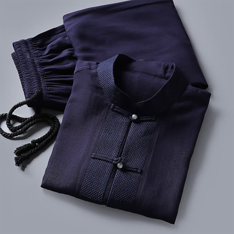 Buddha Stones Ensemble chemise et pantalon à manches longues, style Tang, col mandarin, boutons brandebourg, poches, idéal pour la méditation. - image 16