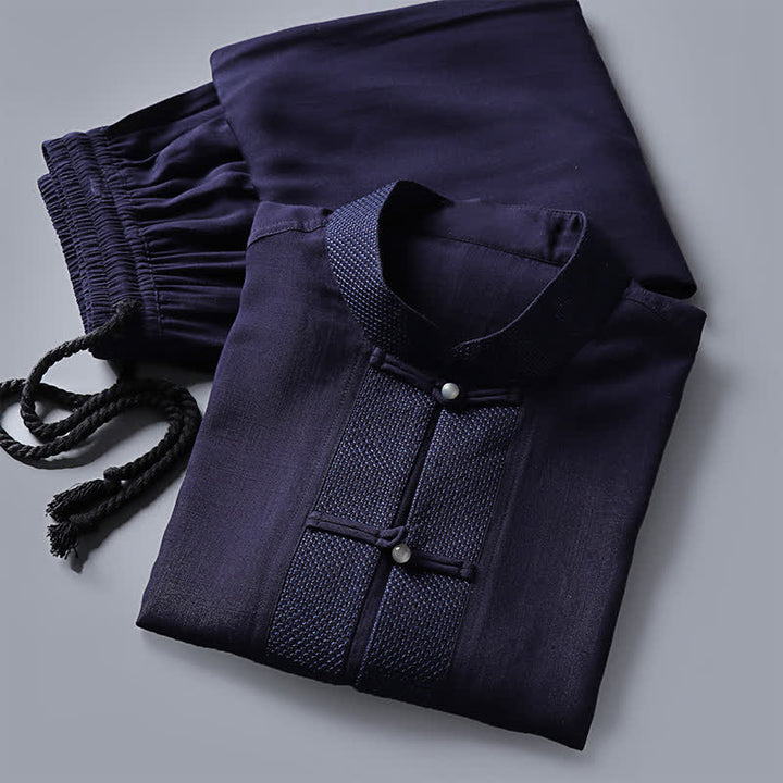 Buddha Stones Ensemble chemise et pantalon à manches longues, style Tang, col mandarin, boutons brandebourg, poches, idéal pour la méditation. - image 16