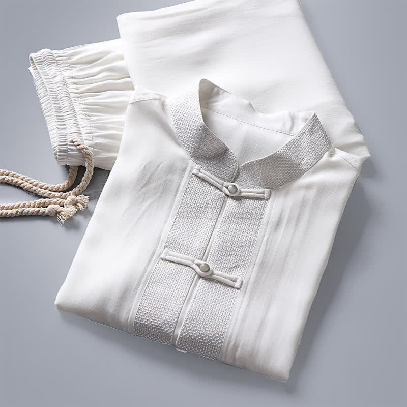 Buddha Stones Ensemble chemise et pantalon à manches longues, style Tang, col mandarin, boutons brandebourg, poches, idéal pour la méditation. - image 19