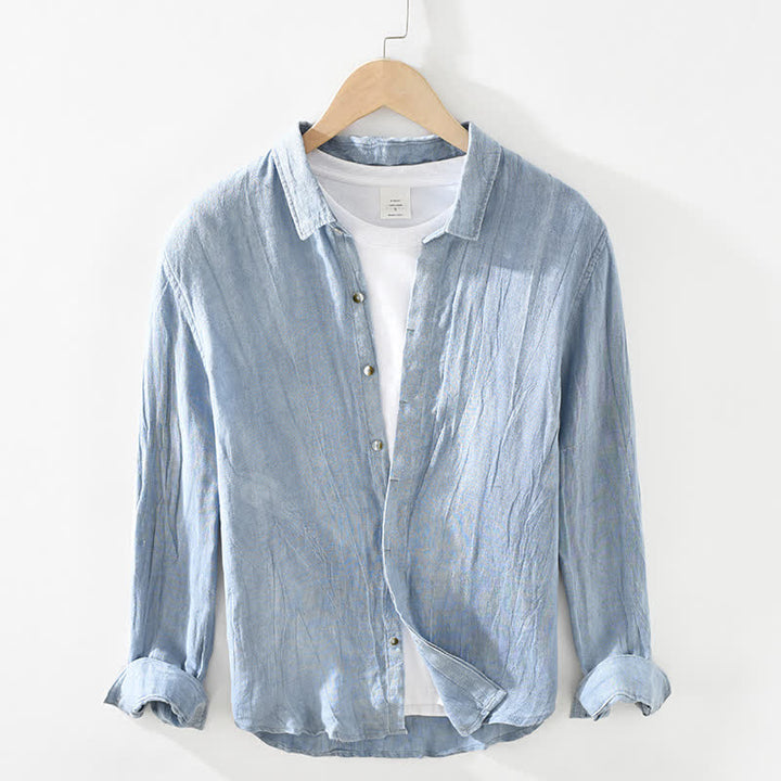Buddha Stones Chemises à manches longues pour hommes, en lin uni, style décontracté printanier, boutonnées - Bleu acier clair - US/UK/AU42，EU52 (3XL) - image 14
