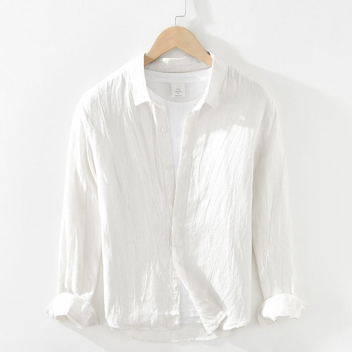 Buddha Stones Chemises à manches longues pour hommes, en lin uni, style décontracté printanier, boutonnées - Blanc - US/UK/AU42，EU52 (3XL) - image 20