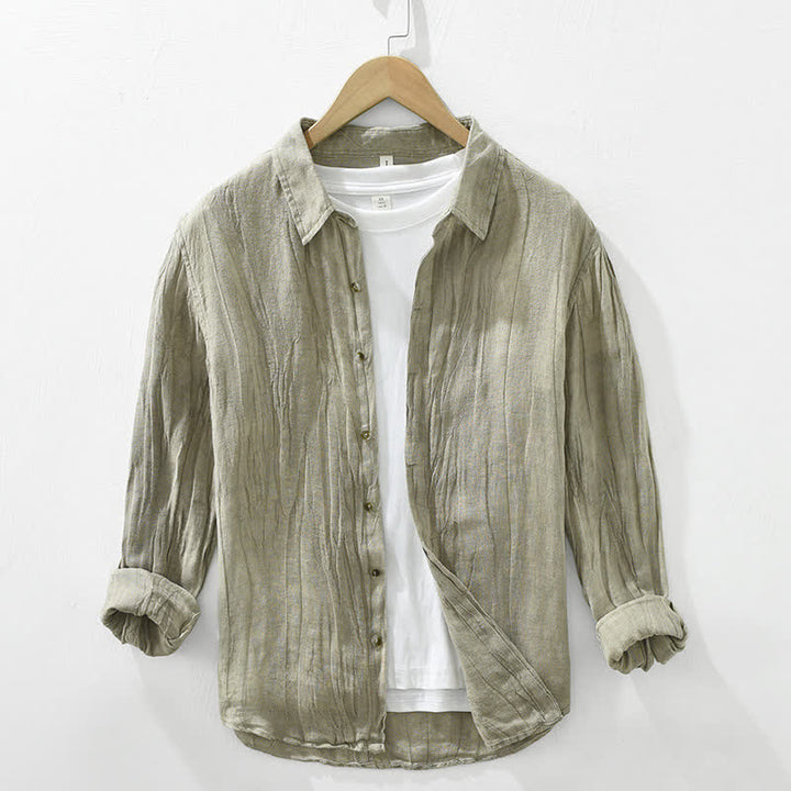 Buddha Stones Chemises à manches longues pour hommes, en lin uni, style décontracté printanier, boutonnées - DarkKhaki - US/UK/AU42，EU52 (3XL) - image 19