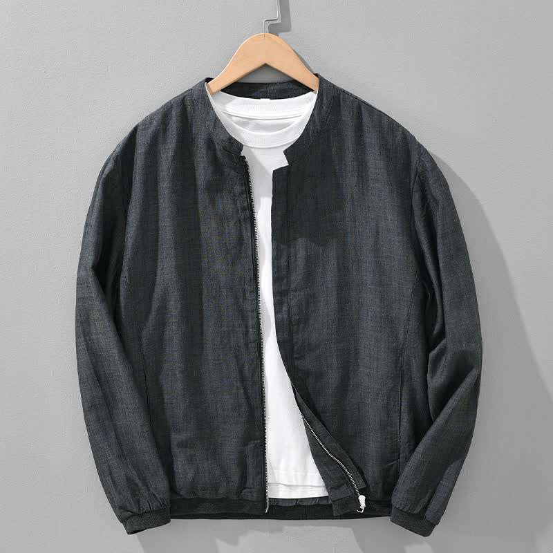 Buddha Stones Veste homme unie à col mandarin, fermeture éclair, poches, style minimaliste et décontracté, idéale pour le printemps et l'été. - Gris sombre - US/UK/AU42，EU52 (3XL) - image 12