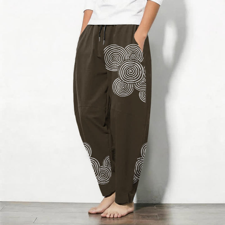 Buddha Stones Pantalon fuselé pour homme en pur coton, à cordon de serrage et poches, motif spirale concentrique. - image 8