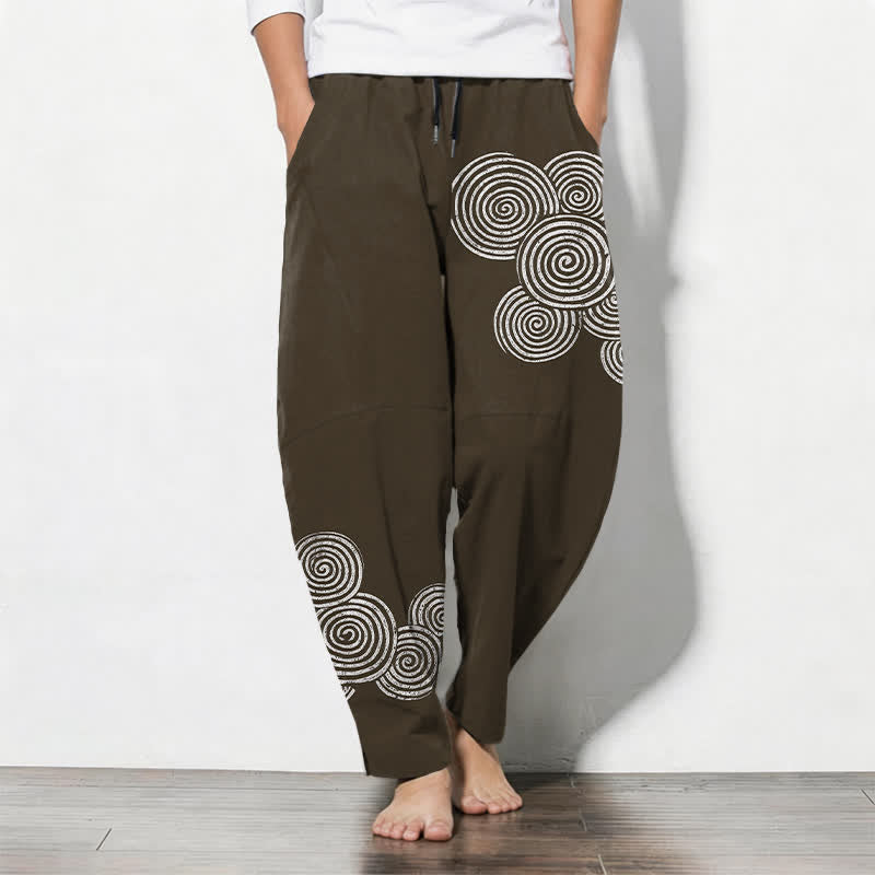 Buddha Stones Pantalon fuselé pour homme en pur coton, à cordon de serrage et poches, motif spirale concentrique. - SaddleBrown - US/UK/AU50，EU60 (5XL) - image 7