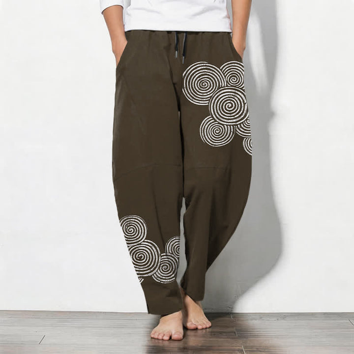 Buddha Stones Pantalon fuselé pour homme en pur coton, à cordon de serrage et poches, motif spirale concentrique. - SaddleBrown - US/UK/AU50，EU60 (5XL) - image 7