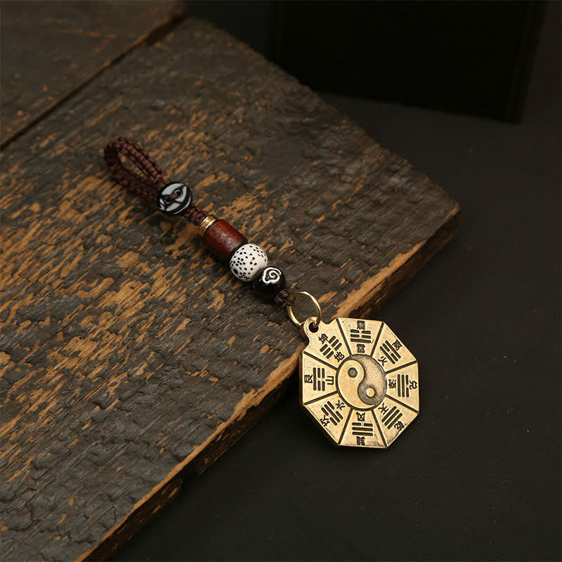 Buddha Stones Pendentif vintage en laiton Bagua Pi Xiu Cinq pièces impériales, porte-clés de protection Yin Yang - Plaque de Bagua - image 1