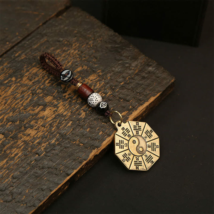 Buddha Stones Pendentif vintage en laiton Bagua Pi Xiu Cinq pièces impériales, porte-clés de protection Yin Yang - Plaque de Bagua - image 1