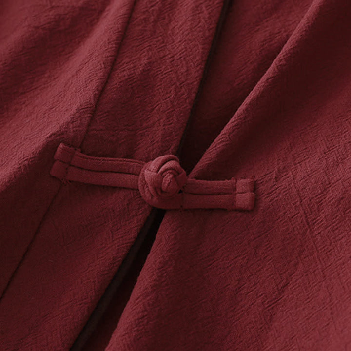Buddha Stones Kimono femme uni style Tang vintage printemps automne, à nœud et boutons, col en V - image 5