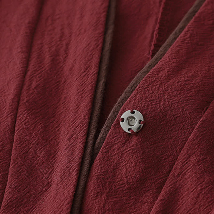 Buddha Stones Kimono femme uni style Tang vintage printemps automne, à nœud et boutons, col en V - image 4